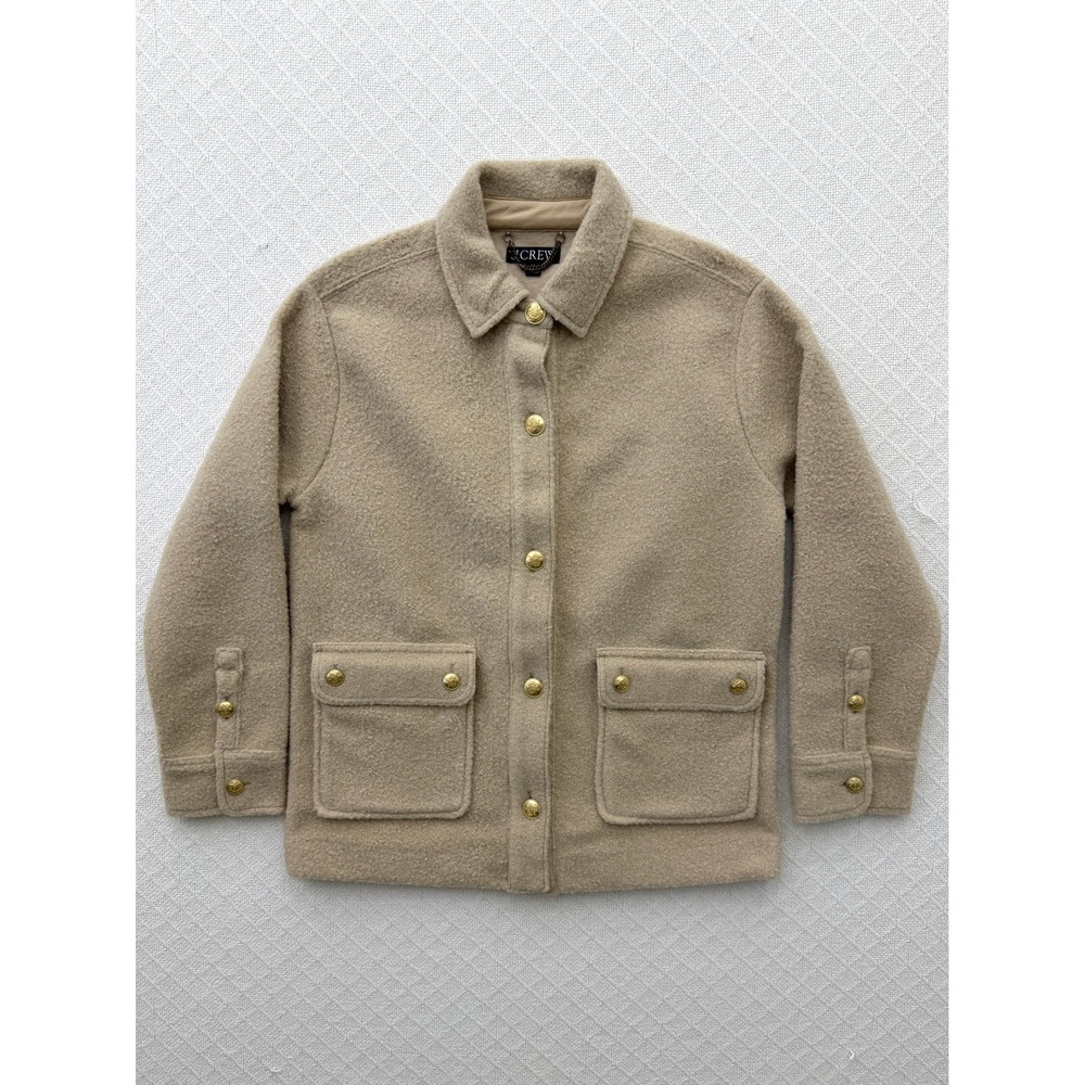 J. Crew Boucle Shirt-Jacket Tan Beige Fleece Gold Button Boxy Shacket Womens XS